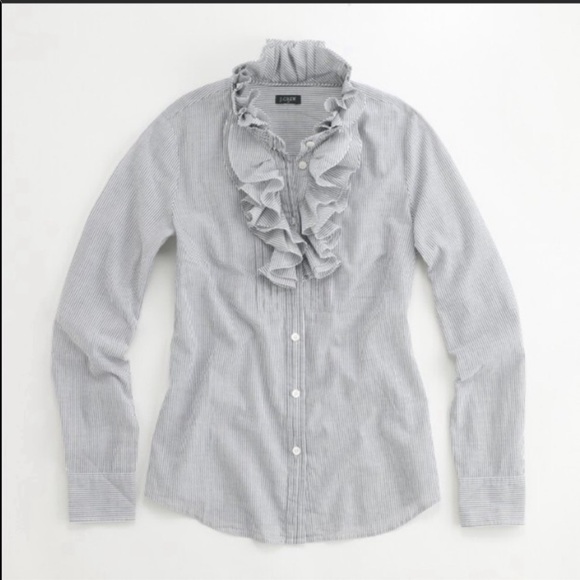 J.CREW Striped Frances Tuxedo Ruffle Button Up Top - Picture 2 of 6